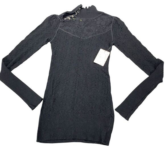 Free People Sweater Womens S/P Black Boho Moto Goth MSRP: $98.00 - Picture 5 of 16